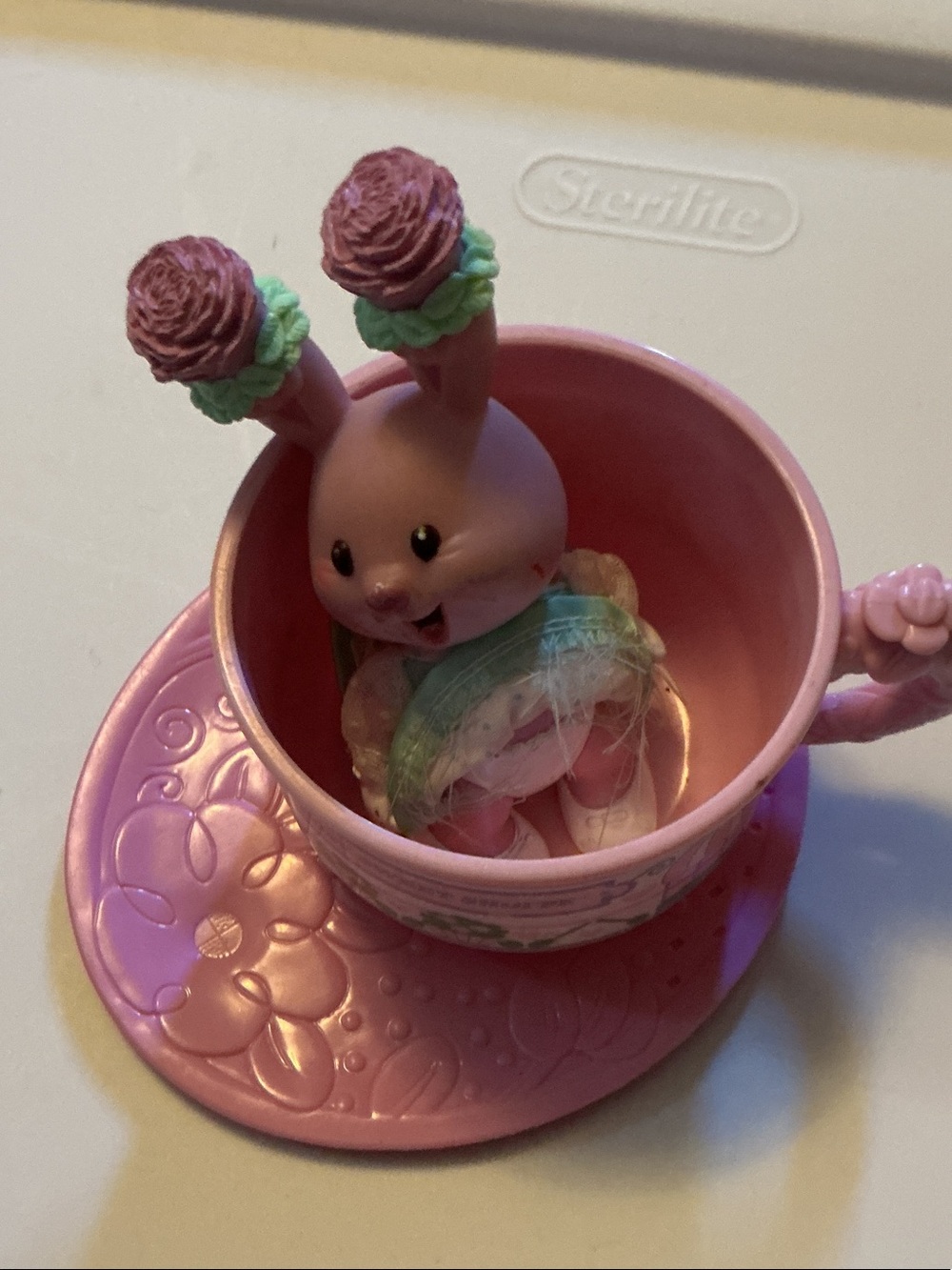Pink Bunny Tea Cup 90s Toy - purple